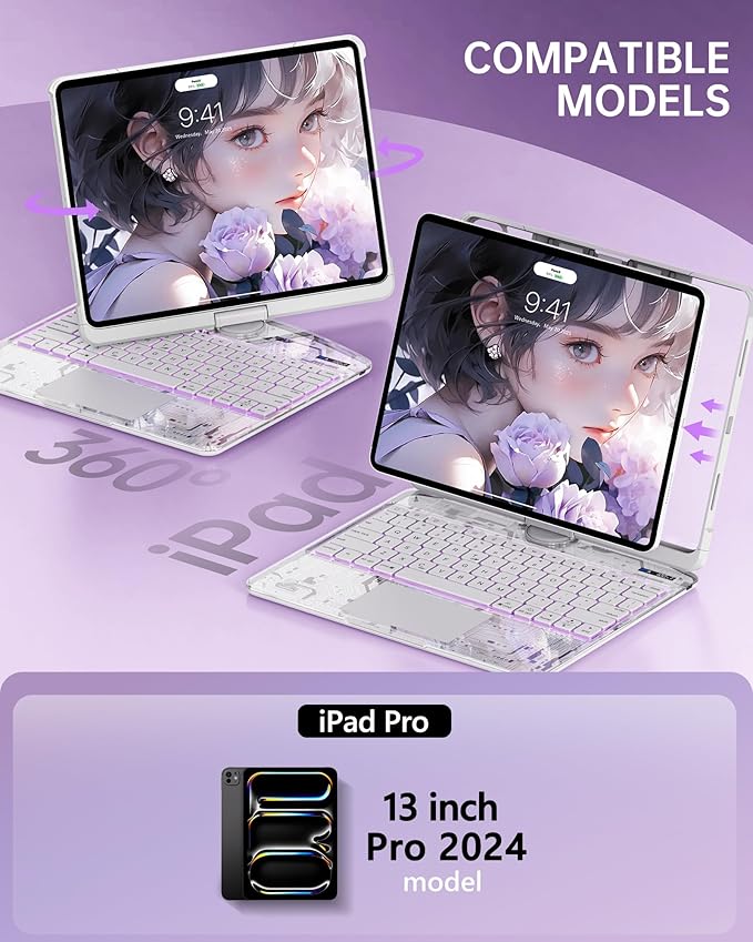 Intermerge Clear Keyboard Case for iPad Pro 13" 2024 Only, 360° Swivel - Image 2