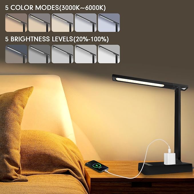 Desk Lamp with 4-Port Charging Station, 5 Color Modes & Adjustable Brightness - Image 2