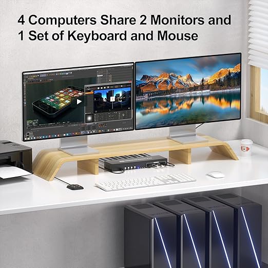 8K@60HZ 4K@120Hz HDMI KVM Switch 2 Monitors 4 Computers - Image 2