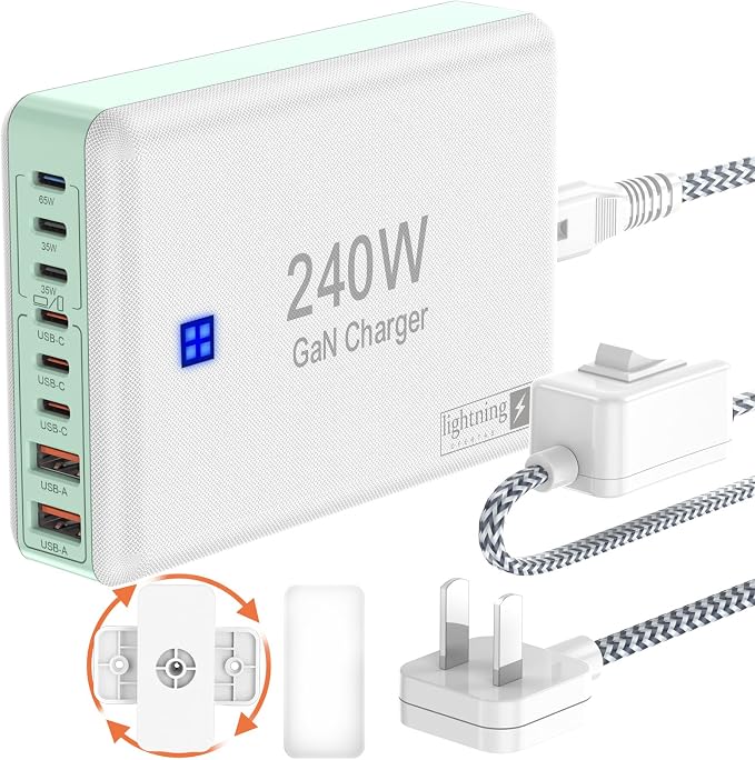 240W Fast Chargers for Multiple Devices 8 Ports, 6 Type C + 2 USB A Charger by lightningofertas