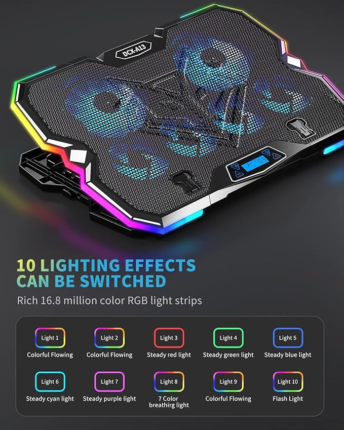 KeiBn Upgrade Laptop Cooling Pad A13, RGB Lights Laptop Cooler 6 Fans - Image 3