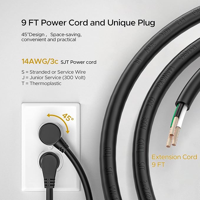 CRST 12 Outlets Long Power Strip, 9 FT Cord Metal Wall Mount Surge Protector - Image 6