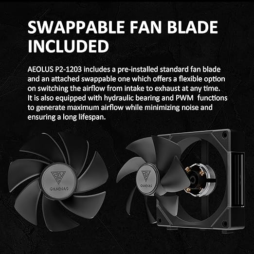 GAMDIAS AEOLUS P2-1203 120mm ARGB PWM Fan, Include Reverse Fan Blade x3 & - Image 5