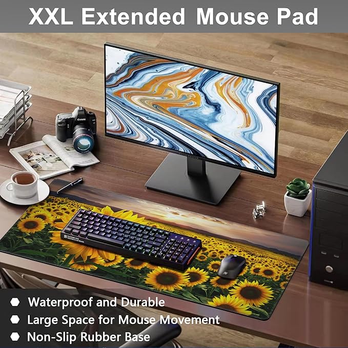 Mouse Pad, Large Blooming Sunflowers Desk Mat, Extended Non-Slip Gaming - Image 6
