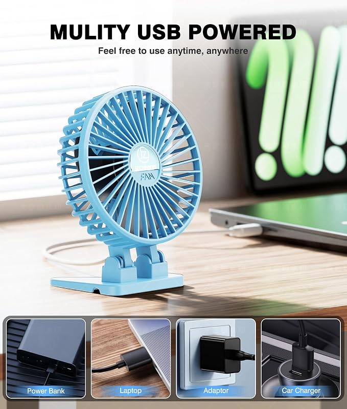 JZCreater USB Desk Fan, Portable Fan Mini, 3 Speeds Desktop Table Cooling - Image 6
