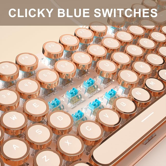 MageGee Typewriter Mechanical Gaming Keyboard, Retro Punk Creamy Round Keycaps - Image 5