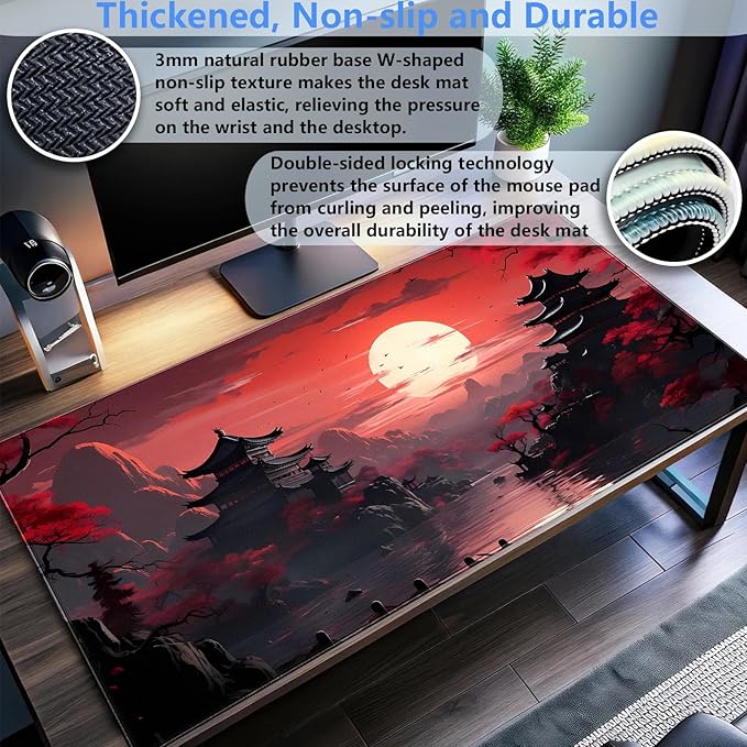 Red and Black Mouse Pad Japanese Desk Mat Gaming Mousepad Extended Large Mouse - Image 3
