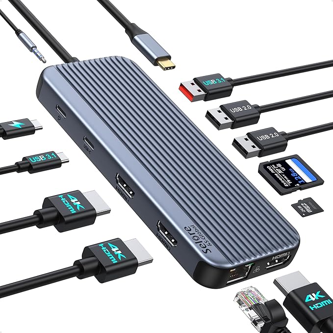 USB C Docking Station 3 HDMI, Docking Station 3 Monitors, 12 in 1 Docking by SeloreS-Global