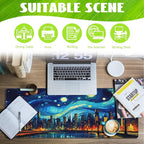 Desk Pad, City Starry Night Desk Mat, Abstract Oil Painting Large Gaming Mouse - Image 3