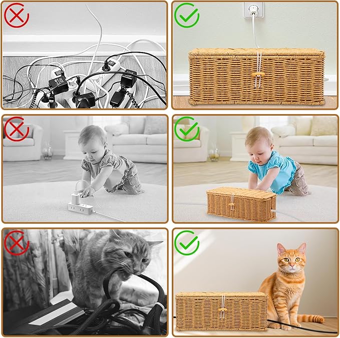 Cable Management Box, Handmade Imitation Rattan Cord Cable Organizer, Cable - Image 7