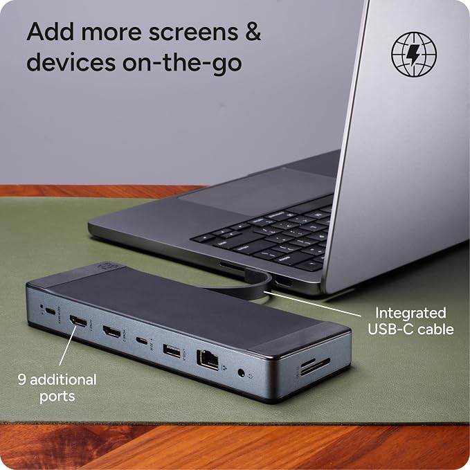 ZAGG 9-Port Hub – 2 USB-C, 2 HDMI, 1 USB-A, Audio Jack, SD & MicroSD Card - Image 2