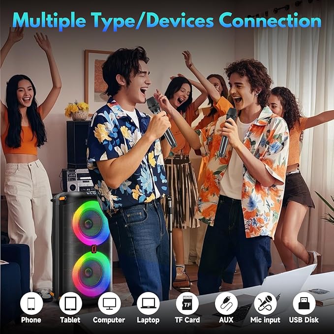 Karaoke Machine with 2 Wireless Microphones, Portable Bluetooth 5.3 Karaoke - Image 7