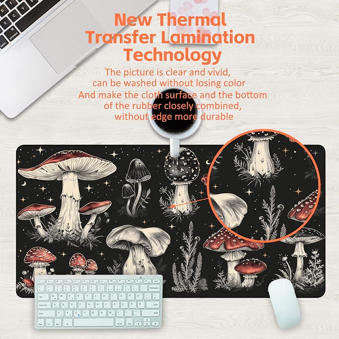 Psychedelic Mushrooms Desk Mat, Large Gaming Mouse Pad, 31.5"x15.7", Extended - Image 4