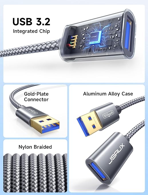 USB 3.0 Extension Cable 6.6FT, JSAUX USB A Male to Female Extension Cord - Image 4