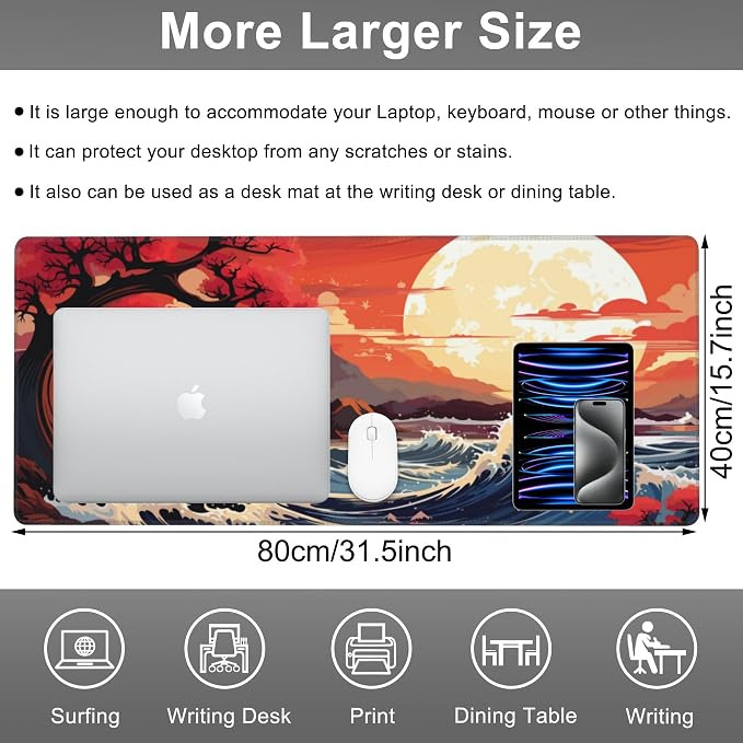 Mouse Pad, Large Huge Moon Over The Sea Desk Mat, Extended Non-Slip Gaming - Image 2