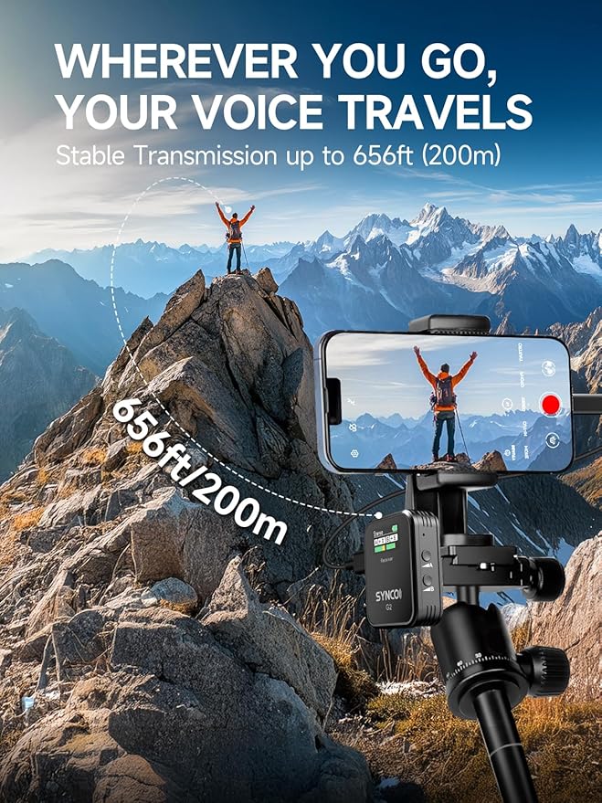 SYNCO Wireless Lavalier Microphone, G2 2.4G Dual Transmitter 48KHz 24Bit Lapel - Image 3