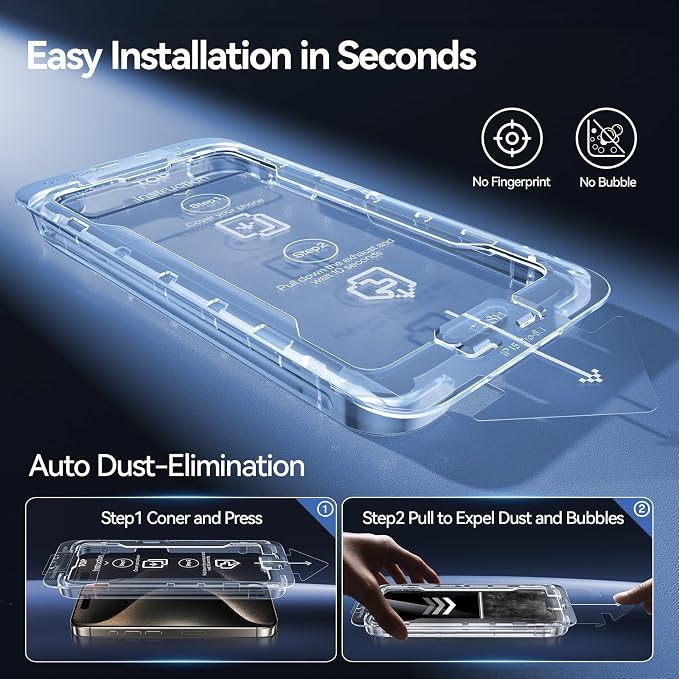 SMARTDEVIL 2+2Pack for iPhone 15 Pro Privacy Screen Protector - Image 2