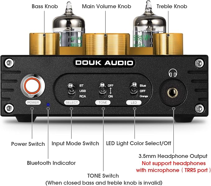 Douk Audio P1 Vacuum Tube Bluetooth Preamplifier, GE5654 Audio Preamp, Hi-Fi - Image 8
