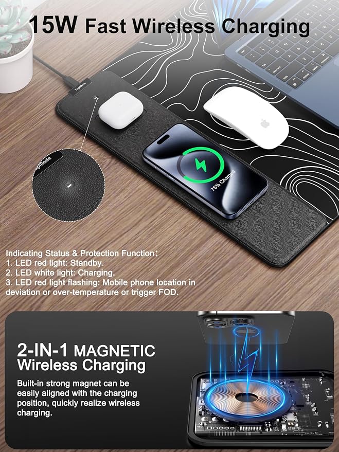 TopMade Mouse Pad with 15W Fast Wireless Charging, 31.5"x15.75" XXL Large - Image 2