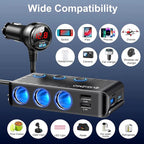 Cigarette Lighter Adapter, 222W 3 Socket Car Cigarette Lighter Plug USB Charger - Image 6