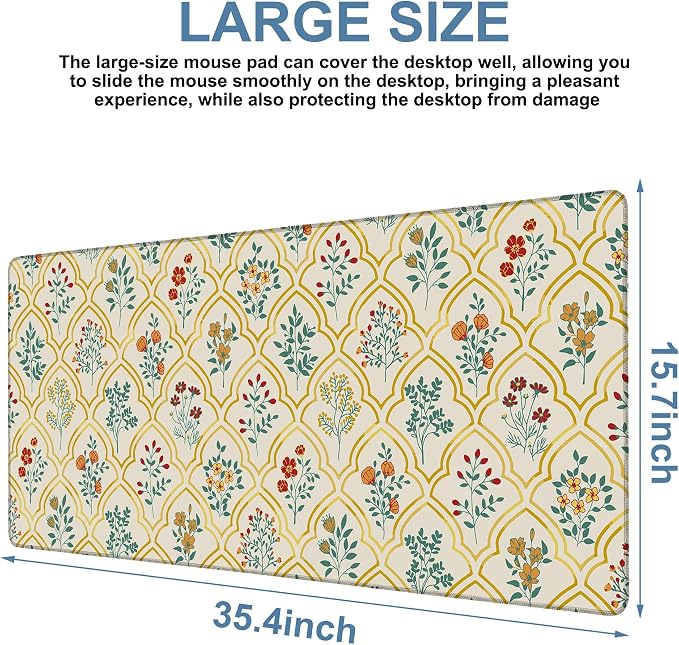 Large Mouse Pad Decorative Floral Gaming Desk Pad Computer Keyboard Non-Slip - Image 3