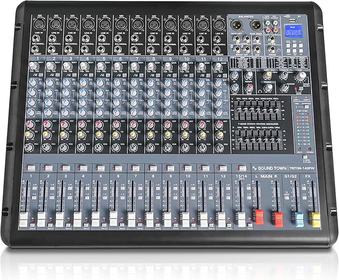 Sound Town 14-Channel 2x800W Powered Mixer w/ 2 Bus, DSP effects, Dual 7-band EQ by SOUNDTOWN