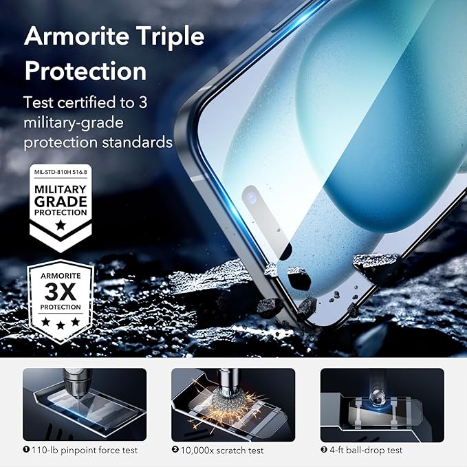 ESR 3+1 Pack for iPhone 15 Plus Screen Protector, Full Coverage Ultra-tough - Image 2