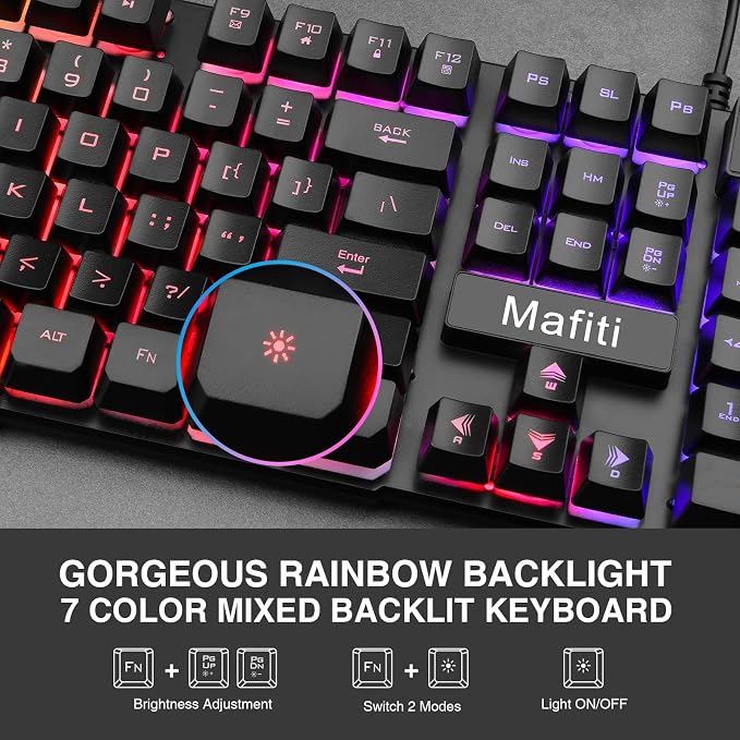 mafiti RK101 Computer Keyboard Mouse Combo Wired, RGB Backlit USB Keyboard - Image 3