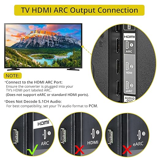 PROZOR 192KHz HDMI ARC to Optical Audio Adapter, 7ft/2.1m ARC Audio Extractor - Image 3