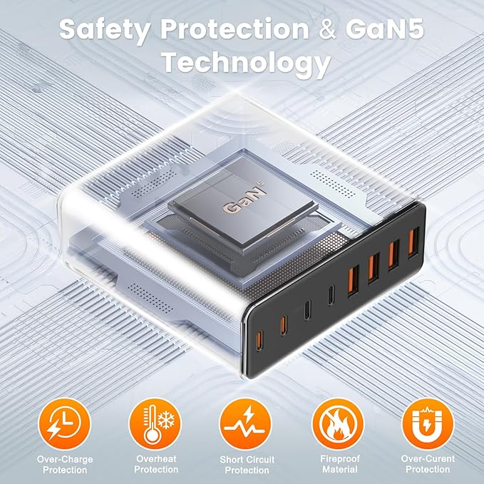 320W USB C Charger Block, 8-Port USB C Charging Station PD 65W PC Laptop Fast - Image 5