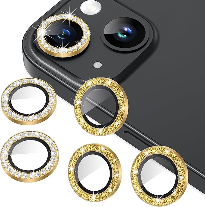 AGVEE 3+3 6 Pack for iPhone 15/15 Plus Camera Lens Protector, Bling Diamond & by AGVEE