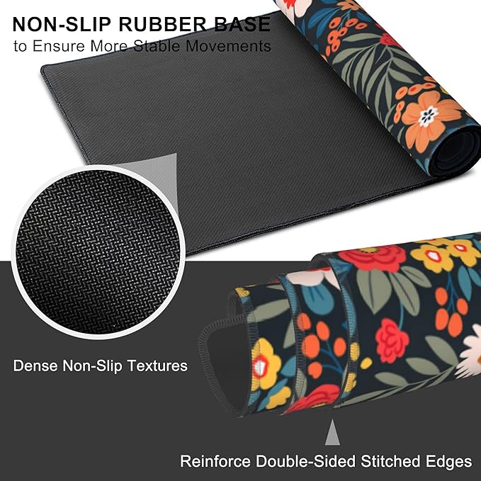 Mouse Pad, Large Colorful Flowers and Plants Desk Mat, Extended Non-Slip Gaming - Image 3