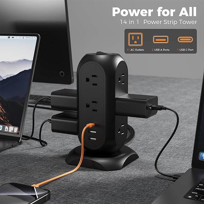 TESSAN Surge Protector Power Strip Tower - Image 2