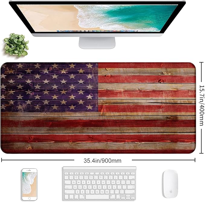 Patriot Wood Grain American Flag Extended Large Gaming Computer Mouse Pad - Image 2