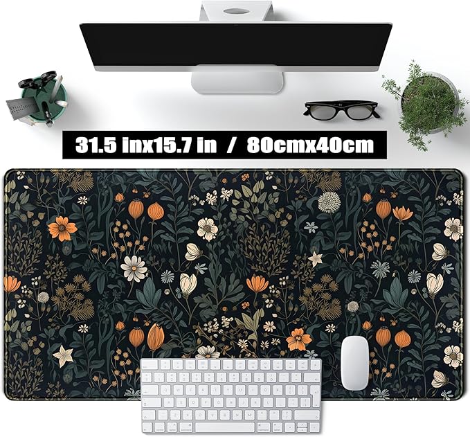 Cute Dark Floral Desk Mat Vintage Flowers Plant Mouse Pad XXL Large Extended - Image 2