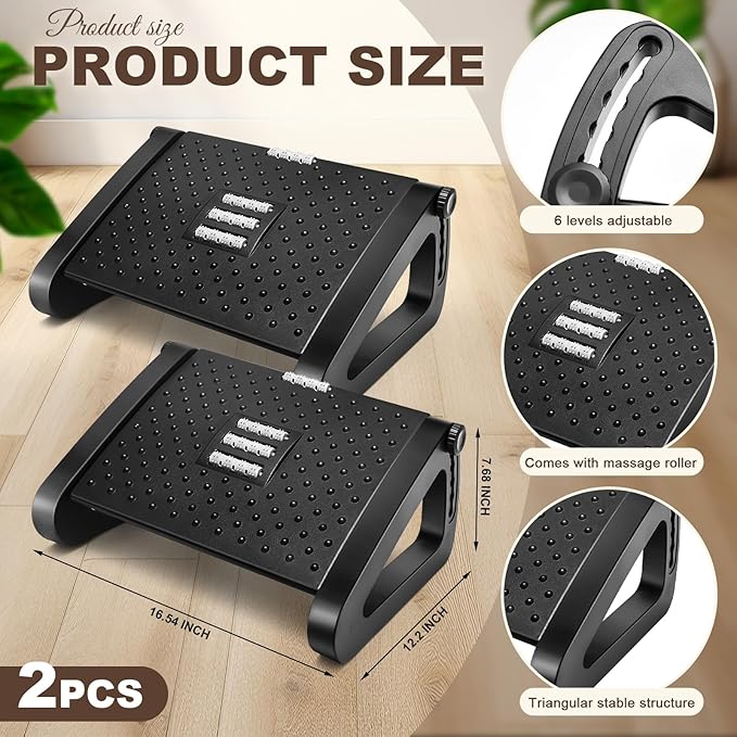 2 Pcs Foot Rest for Under Desk at Work, Ergonomic 6 Heights Adjustable Footrest - Image 2