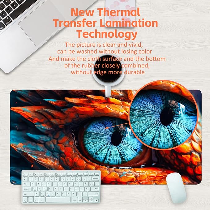 Large Gaming Mouse Pad for Desk, Dragon Blue Eyes Desk Mat, Dragon Eyes Desk Pad - Image 4