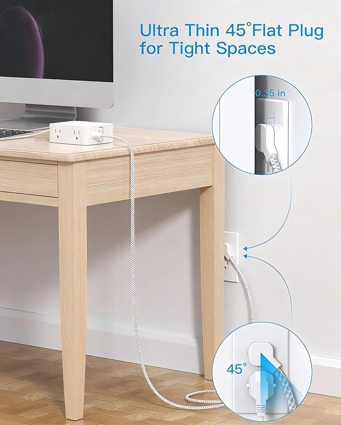 PD 30W USB C Power Strip Surge Protecor, HANYCONY 8 Outlets 4 USB, 1080J Desk - Image 4