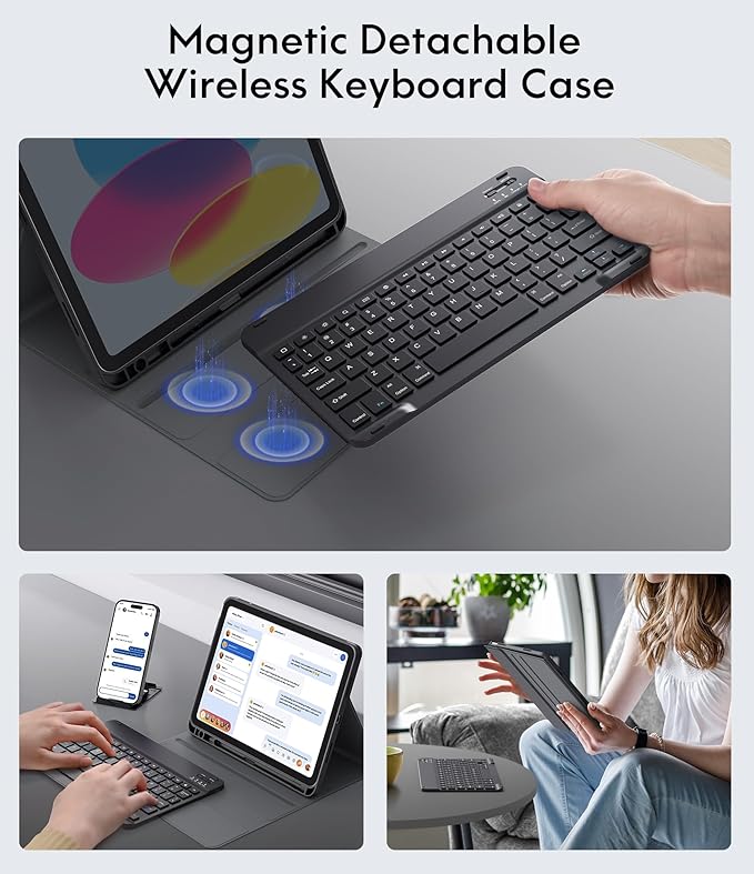 CHESONA Keyboard Case for iPad 11th/10th Generation, Detachable Wireless - Image 4