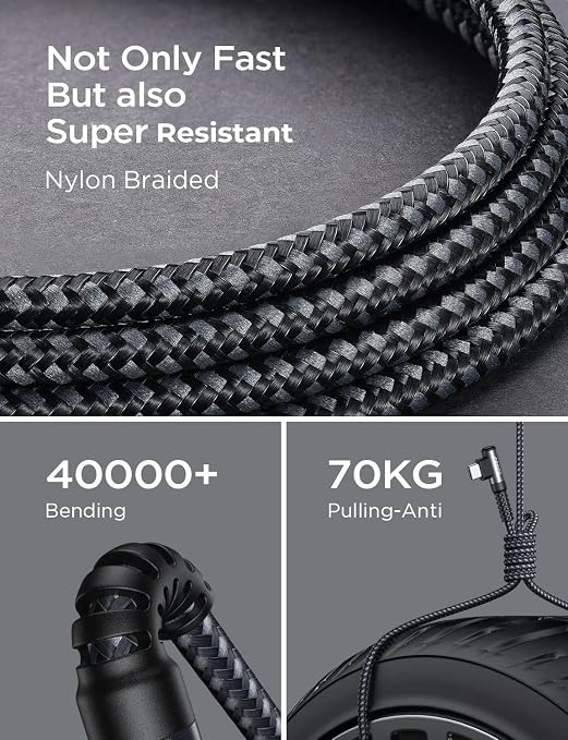 AINOPE USB to USB C Cable 3.1A Fast Charger Type C Right Angle, Resistant Nylon - Image 6