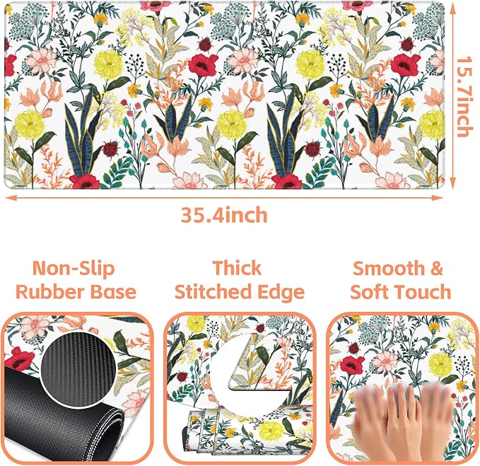 Mouse Pad Large Summer Flower Non-Slip Gaming Desk Mat - Image 3