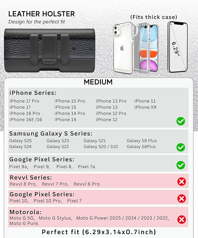Leather Phone Holster for Men, Horizontal Cell Phone Case, Fits iPhone 17/17 - Image 5