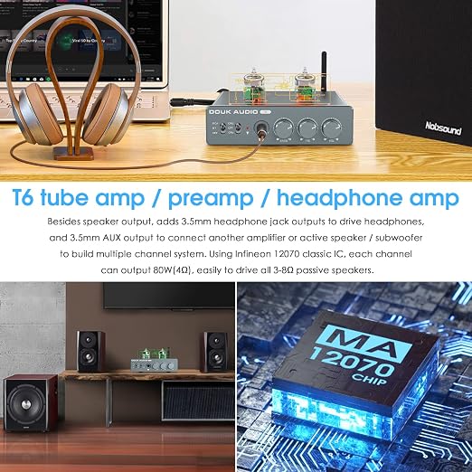 Douk Audio T6 2 Channel 80 watts x2 Bluetooth Tube Amplifier Hi-Fi Stereo Power - Image 2