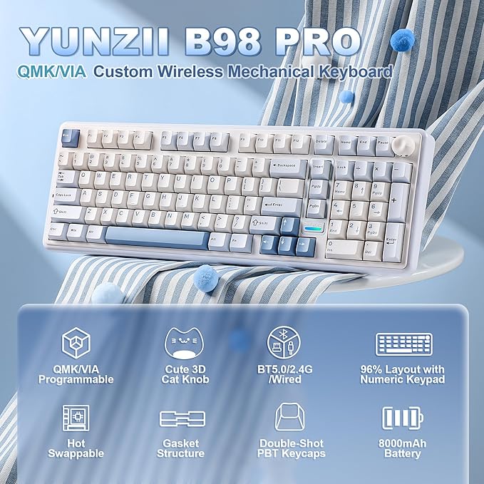 YUNZII B98 PRO QMK/VIA Wireless Mechanical Gaming Keyboard, 96% Layout - Image 2