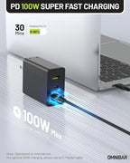 100W USB C Charger, 100W Laptop Fast Charger 3-Port GaN Foldable Fast Wall - Image 2
