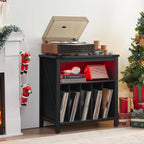 Large Record Player Stand with Charging Station & LED Lights, Vinyl Records - Image 4
