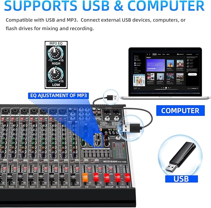 12 Channel Audio Mixer Professional Sound Mixing Board - Image 5