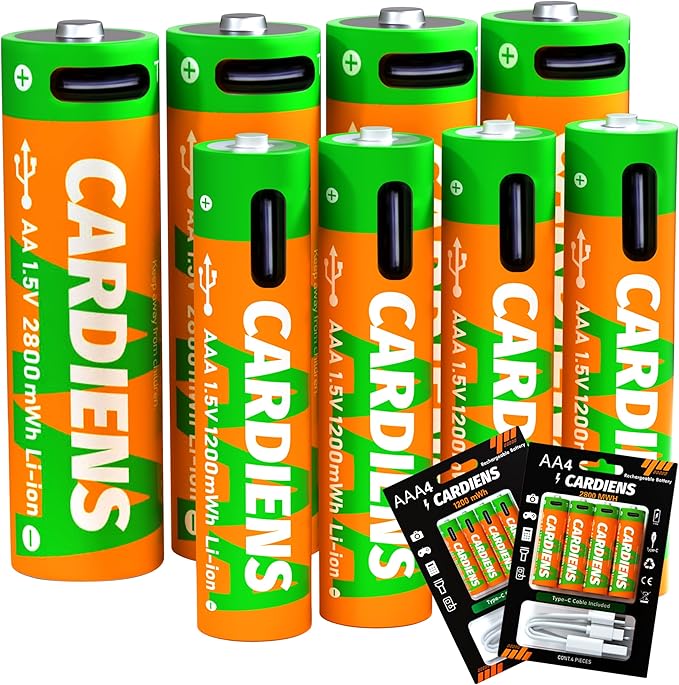 AA and AAA Batteries Combo Pack USB Rechargeable Battery Double A and Triple A by CARDIENS