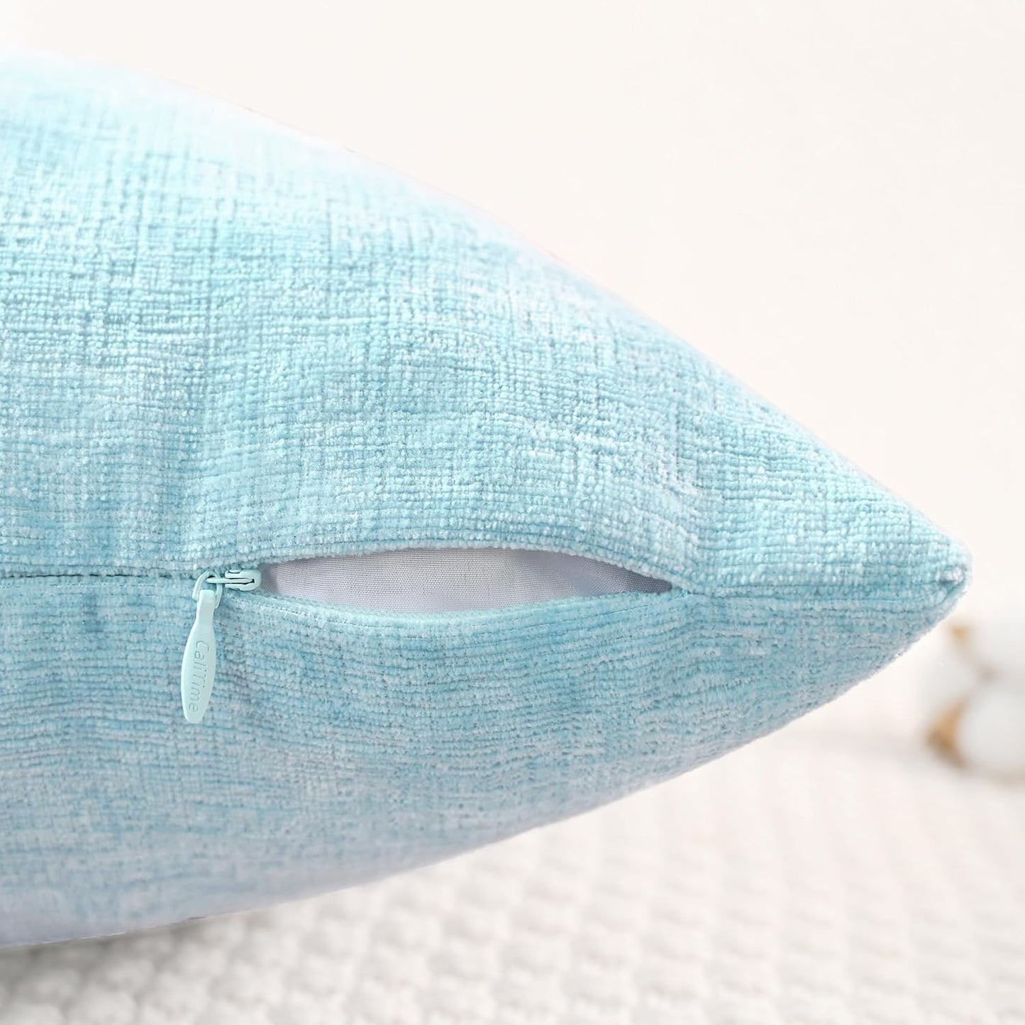 CaliTime Throw Pillow Covers Decorative 16 X 16 Inches Pack of 2 Cozy Chenille Cushion Cases for Couch Sofa Bed Living Room Home Light Blue Grey