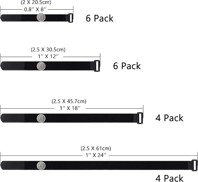 20 Pack Hook and Loop Reusable Fastening Cable Tie Down Straps by Wisdompro - Image 2